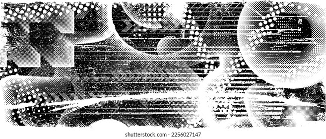 Glitch distorted geometric shape . Noise destroyed logo . Trendy defect error shapes . Glitched frame .Grunge textured . Distressed effect .Vector shapes with a halftone dots screen print texture.