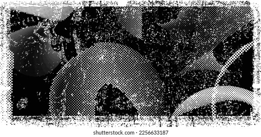 Glitch distorted geometric shape . Noise destroyed logo . Trendy defect error shapes . Glitched frame .Grunge textured . Distressed effect .Vector shapes with a halftone dots screen print texture.
