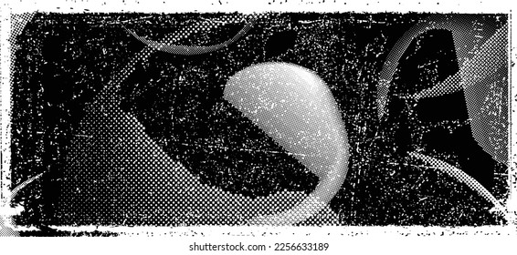 Glitch distorted geometric shape . Noise destroyed logo . Trendy defect error shapes . Glitched frame .Grunge textured . Distressed effect .Vector shapes with a halftone dots screen print texture.