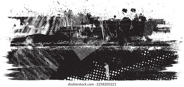 Glitch distorted geometric shape . Noise destroyed logo . Trendy defect error shapes . Glitched frame .Grunge textured . Distressed effect .Vector shapes with a halftone dots screen print texture.