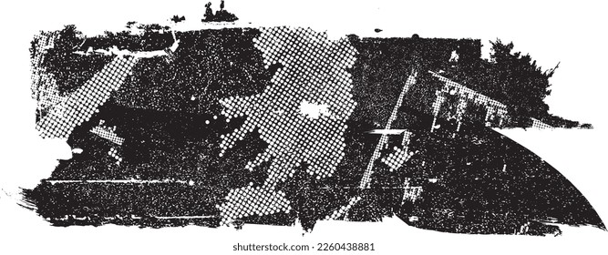 Forma geométrica distorsionada por destello. Logo destruido por ruido. Formas de error de defecto de moda . Marco brillante. Grunge texturado. Efecto perturbado .Formas vectoras con una textura de impresión de pantalla de puntos de medio tono.
