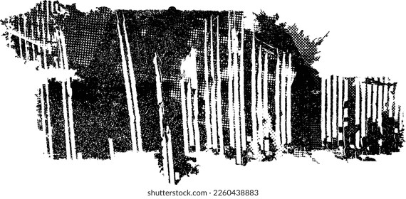 Forma geométrica distorsionada por destello. Logo destruido por ruido. Formas de error de defecto de moda . Marco brillante. Grunge texturado. Efecto perturbado .Formas vectoras con una textura de impresión de pantalla de puntos de medio tono.