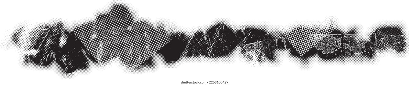 Glitch distorted geometric shape . Noise destroyed logo . Trendy defect error shapes . Glitched frame .Grunge textured . Distressed effect .Vector shapes with a halftone dots screen print texture.