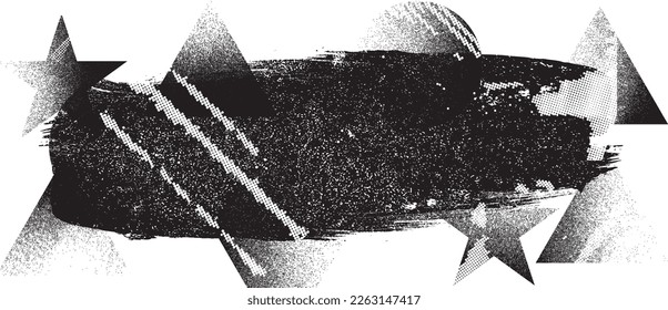 Glitch distorted geometric shape . Noise destroyed logo . Trendy defect error shapes . Glitched frame .Grunge textured . Distressed effect .Vector shapes with a halftone dots screen print texture.
