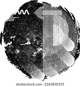 Glitch distorted geometric shape . Noise destroyed stamps . Trendy defect error shapes . Glitched frame .Grunge textured . Distressed effect .Vector stamps with a halftone dots screen print texture.