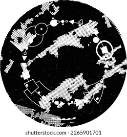 Glitch verzerrte geometrische Form . Rauschen zerstörte Briefmarken. Trendy Defaultformen . Glitched frame .Grunge strukturiert. Beklemmender Effekt .Vektorstempel mit einer Siebdruckstruktur mit Halbton-Punkten.