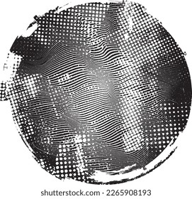 Glitch distorted geometric shape . Noise destroyed stamps . Trendy defect error shapes . Glitched frame .Grunge textured . Distressed effect .Vector stamps with a halftone dots screen print texture.