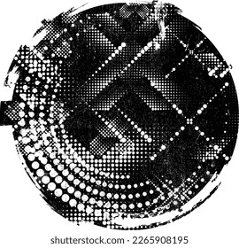 Glitch distorted geometric shape . Noise destroyed stamps . Trendy defect error shapes . Glitched frame .Grunge textured . Distressed effect .Vector stamps with a halftone dots screen print texture.
