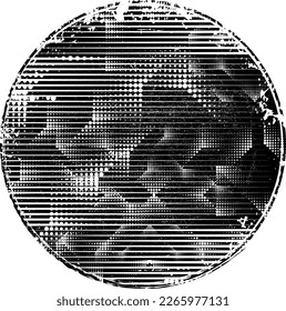 Glitch distorted geometric shape . Noise destroyed stamps . Trendy defect error shapes . Glitched frame .Grunge textured . Distressed effect .Vector stamps with a halftone dots screen print texture.