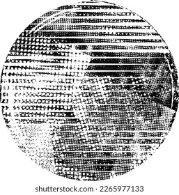 Glitch distorted geometric shape . Noise destroyed stamps . Trendy defect error shapes . Glitched frame .Grunge textured . Distressed effect .Vector stamps with a halftone dots screen print texture.