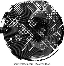 Glitch distorted geometric shape . Noise destroyed stamps . Trendy defect error shapes . Glitched frame .Grunge textured . Distressed effect .Vector stamps with a halftone dots screen print texture.