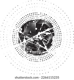 Glitch distorted geometric shape . Noise destroyed stamps . Trendy defect error shapes . Glitched frame .Grunge textured . Distressed effect .Vector stamps with a halftone dots screen print texture.