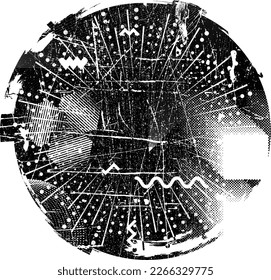 Glitch distorted geometric shape . Noise destroyed stamps . Trendy defect error shapes . Glitched frame .Grunge textured . Distressed effect .Vector stamps with a halftone dots screen print texture.