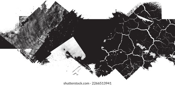 Glitch distorted geometric shape . Noise destroyed logo . Trendy defect error shapes . Glitched frame .Grunge textured . Distressed effect .Vector shapes with a halftone dots screen print texture.