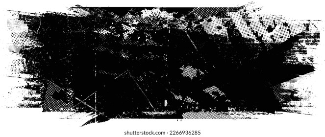 Glitch distorted geometric shape . Noise destroyed logo . Trendy defect error shapes . Glitched frame .Grunge textured . Distressed effect .Vector shapes with a halftone dots screen print texture.
