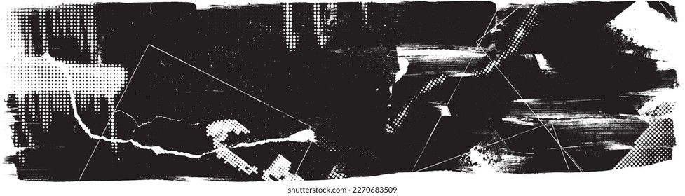 Glitch distorted geometric shape . Noise destroyed logo . Trendy defect error shapes . Glitched frame .Grunge textured . Distressed effect .Vector shapes with a halftone dots screen print texture.