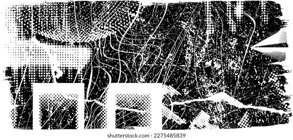 Glitch distorted geometric shape . Noise destroyed logo . Trendy defect error shapes . Glitched frame .Grunge textured . Distressed effect .Vector shapes with a halftone dots screen print texture.