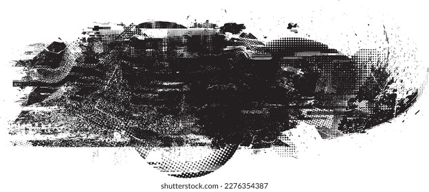 Glitch verzerrte geometrische Form . Rauschen zerstört Logo. Trendy Defaultformen . Glitched frame .Grunge strukturiert. Distressed effect .Vector formt mit einer Siebdrucktextur mit Halbton-Punkten.