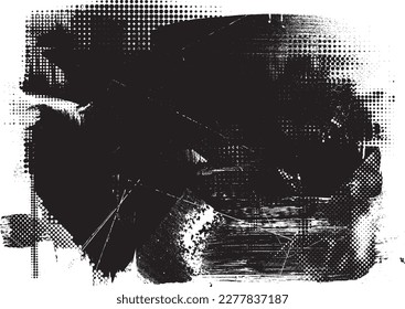 Glitch distorted geometric shape . Noise destroyed logo . Trendy defect error shapes . Glitched frame .Grunge textured . Distressed effect .Vector shapes with a halftone dots screen print texture.