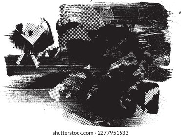 Glitch distorted geometric shape . Noise destroyed logo . Trendy defect error shapes . Glitched frame .Grunge textured . Distressed effect .Vector shapes with a halftone dots screen print texture.