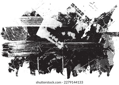 Glitch distorted geometric shape . Noise destroyed logo . Trendy defect error shapes . Glitched frame .Grunge textured . Distressed effect .Vector shapes with a halftone dots screen print texture.