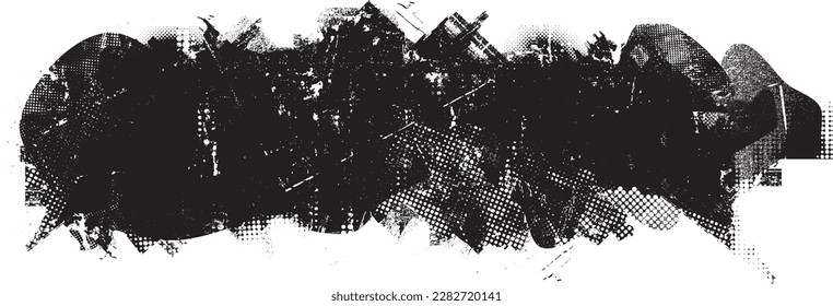 Glitch distorted geometric shape . Noise destroyed logo . Trendy defect error shapes . Glitched frame .Grunge textured . Distressed effect .Vector shapes with a halftone dots screen print texture.