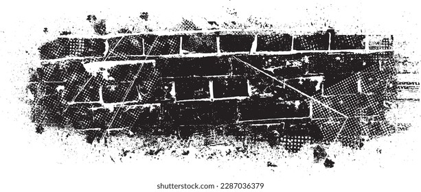 Glitch distorted geometric shape . Noise destroyed logo . Trendy defect error shapes . Glitched frame .Grunge textured . Distressed effect .Vector shapes with a halftone dots screen print texture.