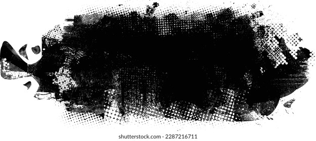 Glitch distorted geometric shape . Noise destroyed logo . Trendy defect error shapes . Glitched frame .Grunge textured . Distressed effect .Vector shapes with a halftone dots screen print texture.