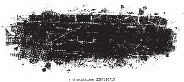 Glitch distorted geometric shape . Noise destroyed logo . Trendy defect error shapes . Glitched frame .Grunge textured . Distressed effect .Vector shapes with a halftone dots screen print texture.