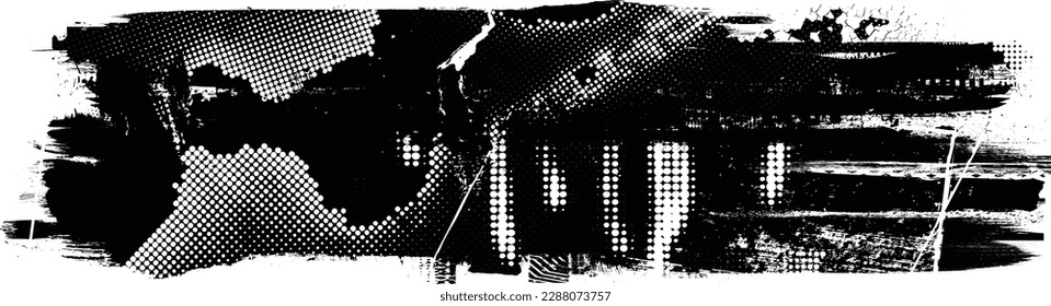 Glitch distorted geometric shape . Noise destroyed logo . Trendy defect error shapes . Glitched frame .Grunge textured . Distressed effect .Vector shapes with a halftone dots screen print texture.