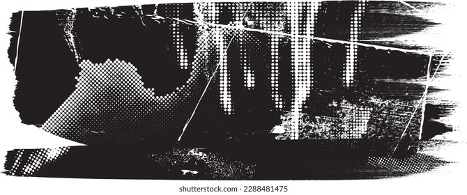 Glitch distorted geometric shape . Noise destroyed logo . Trendy defect error shapes . Glitched frame .Grunge textured . Distressed effect .Vector shapes with a halftone dots screen print texture.