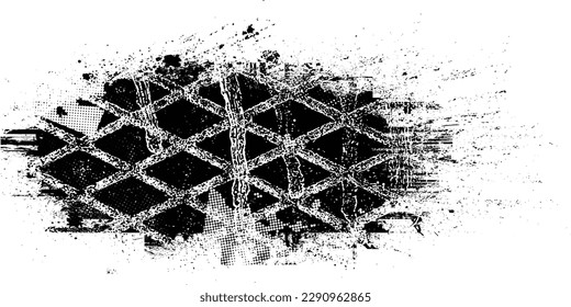 Glitch distorted geometric shape . Noise destroyed logo . Trendy defect error shapes . Glitched frame .Grunge textured . Distressed effect .Vector shapes with a halftone dots screen print texture.