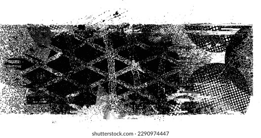 Glitch distorted geometric shape . Noise destroyed logo . Trendy defect error shapes . Glitched frame .Grunge textured . Distressed effect .Vector shapes with a halftone dots screen print texture.