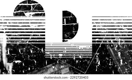 Glitch distorted geometric shape . Noise destroyed logo . Trendy defect error shapes . Glitched frame .Grunge textured . Distressed effect .Vector shapes with a halftone dots screen print texture.