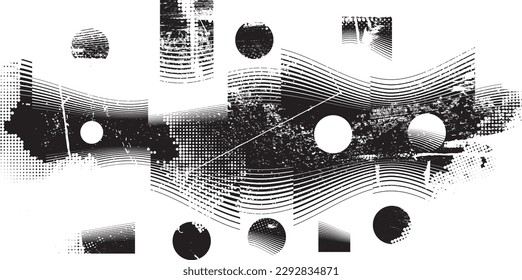 Glitch distorted geometric shape . Noise destroyed logo . Trendy defect error shapes . Glitched frame .Grunge textured . Distressed effect .Vector shapes with a halftone dots screen print texture.