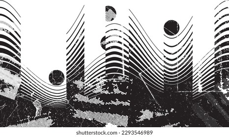 Glitch distorted geometric shape . Noise destroyed logo . Trendy defect error shapes . Glitched frame .Grunge textured . Distressed effect .Vector shapes with a halftone dots screen print texture.