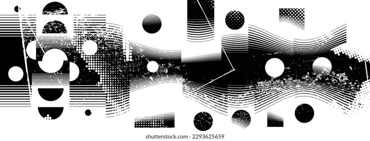 Glitch distorted geometric shape . Noise destroyed logo . Trendy defect error shapes . Glitched frame .Grunge textured . Distressed effect .Vector shapes with a halftone dots screen print texture.