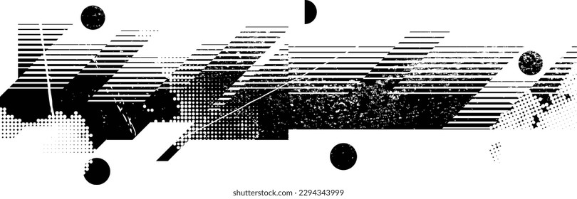 Forma geométrica distorsionada por destello. Logo destruido por ruido. Formas de error de defecto de moda . Marco brillante. Grunge texturado. Efecto perturbado .Formas vectoras con una textura de impresión de pantalla de puntos de medio tono.