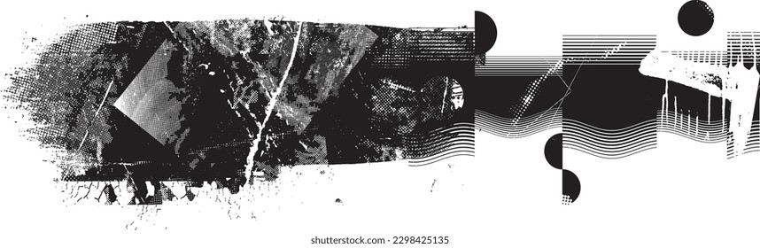 Glitch distorted geometric shape . Noise destroyed logo . Trendy defect error shapes . Glitched frame .Grunge textured . Distressed effect .Vector shapes with a halftone dots screen print texture.