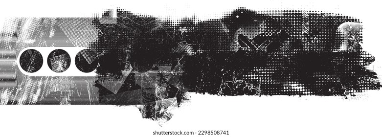 Glitch distorted geometric shape . Noise destroyed logo . Trendy defect error shapes . Glitched frame .Grunge textured . Distressed effect .Vector shapes with a halftone dots screen print texture.