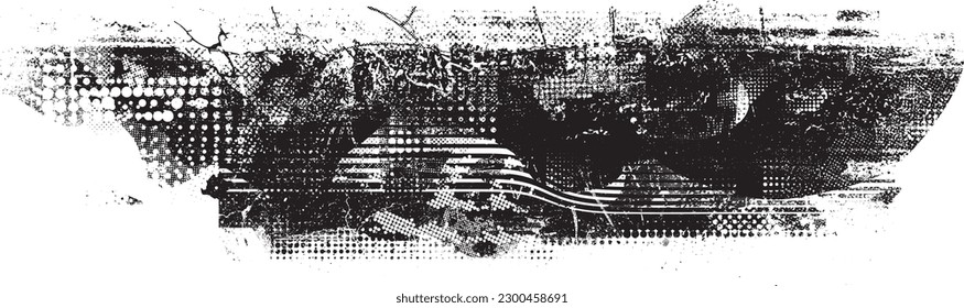 Glitch distorted geometric shape . Noise destroyed logo . Trendy defect error shapes . Glitched frame .Grunge textured . Distressed effect .Vector shapes with a halftone dots screen print texture.