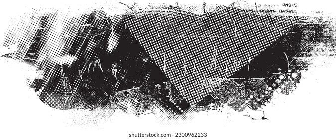 Glitch distorted geometric shape . Noise destroyed logo . Trendy defect error shapes . Glitched frame .Grunge textured . Distressed effect .Vector shapes with a halftone dots screen print texture.