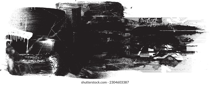 Glitch distorted geometric shape . Noise destroyed logo . Trendy defect error shapes . Glitched frame .Grunge textured . Distressed effect .Vector shapes with a halftone dots screen print texture.