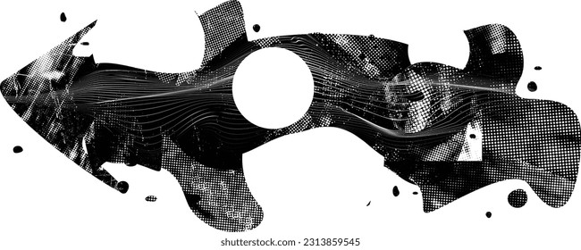 Glitch distorted geometric shape . Noise destroyed logo . Trendy defect error shapes . Glitched frame .Grunge textured . Distressed effect .Vector shapes with a halftone dots screen print texture.