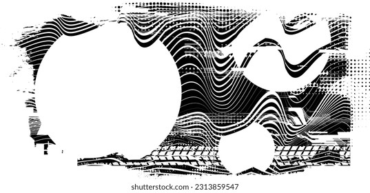 Glitch verzerrte geometrische Form . Rauschen zerstört Logo. Trendy Defaultformen . Glitched frame .Grunge strukturiert. Distressed effect .Vector formt mit einer Siebdrucktextur mit Halbton-Punkten.