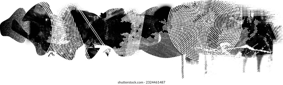 Glitch distorted geometric shape . Noise destroyed logo . Trendy defect error shapes . Glitched frame .Grunge textured . Distressed effect .Vector shapes with a halftone dots screen print texture.