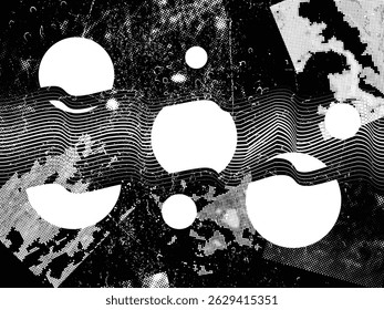 Glitch distorted geometric shape . Noise destroyed logo . Trendy defect error shapes . Glitched frame .Grunge textured . Distressed effect .Vector shapes with a halftone dots screen print texture.