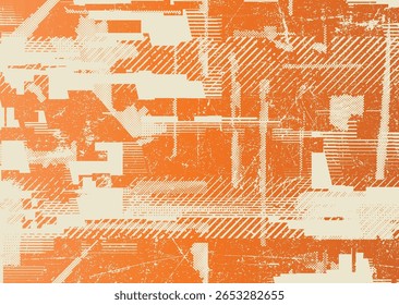 Glitch distorted geometric shape . Noise destroyed logo . Trendy cyber punk poster . Glitched frame .Grunge textured . Distressed effect .Vector shapes with a halftone dots screen print texture. 