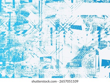 Forma geométrica distorcida por falha . Logotipo destruído pelo ruído . Cartaz de cyber punk da moda . Quadro com falha .Grunge texturizado . Efeito angustiado .Vetor formas com um meio-tom pontos tela imprimir textura. 