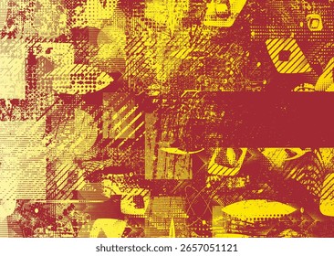 Glitch distorted geometric shape . Noise destroyed logo . Trendy cyber punk poster . Glitched frame .Grunge textured . Distressed effect .Vector shapes with a halftone dots screen print texture. 